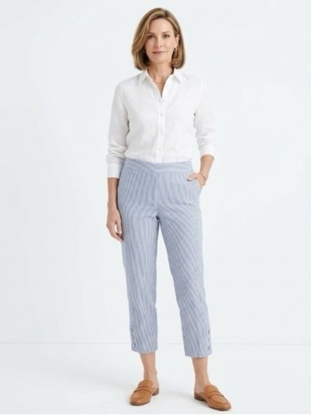 NWT J Jill Linen pants blue and white striped size XL